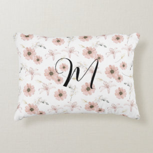 Coussins Décoratifs Blush Rose Fleurs Art Monogramme Aquarelle