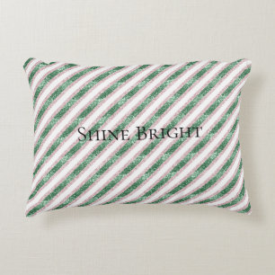 Coussins Décoratifs Blush Rose Vert Pailleté Rayures Noël