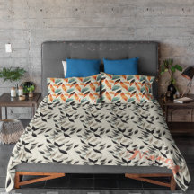 Boho artistique orange bleu noir feuilles