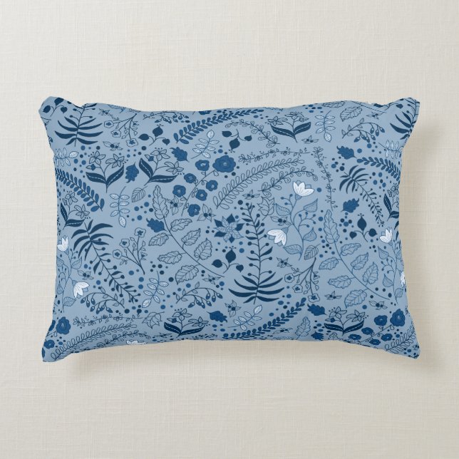 Coussins Décoratifs Boho Floral | Beau bleu classique (Devant)