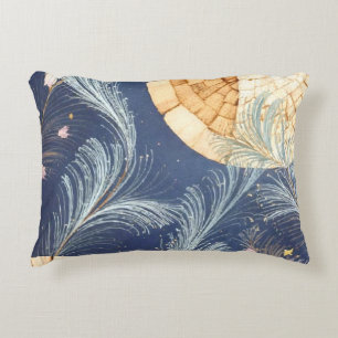 Coussins Décoratifs Boho Grain de Bois Éventail et Navy Plume Botaniqu