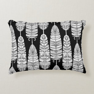 Coussins Décoratifs Boho plumes : motif noir et blanc