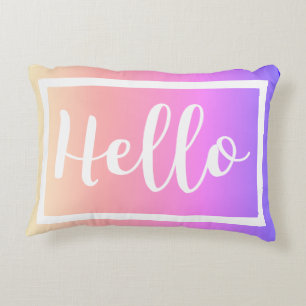 Coussins Décoratifs Bonjour Script Pastel Rainbow Gradient