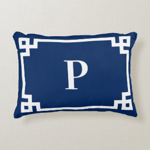 Coussins Décoratifs Bordure de clé grecque en bleu marine et blanc ave