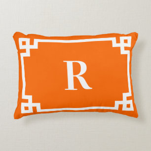 Coussins Décoratifs Bordure de clé grecque en orange vif et blanc avec