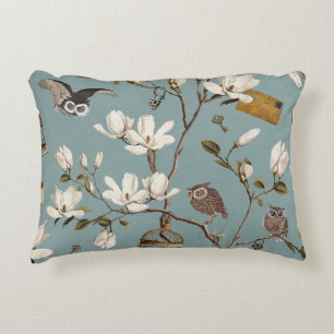 Coussins Décoratifs Bosquet de magnolias avec des hiboux en bleu œuf d