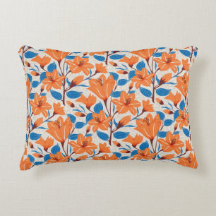 Coussins Décoratifs Botanique Orange Bleu Lily Motif Floral