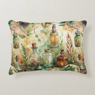 Coussins Décoratifs Bouteilles d'Alchimie Vintage Botanique Verte