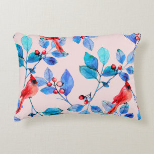 Coussins Décoratifs Branch with berries and birds watercolor illustrat