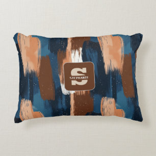 Coussins Décoratifs Brosses Abstraites en bleu, blanc et Brown