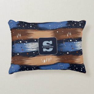 Coussins Décoratifs Brosses Abstraites en bleu, blanc et Brown (3)