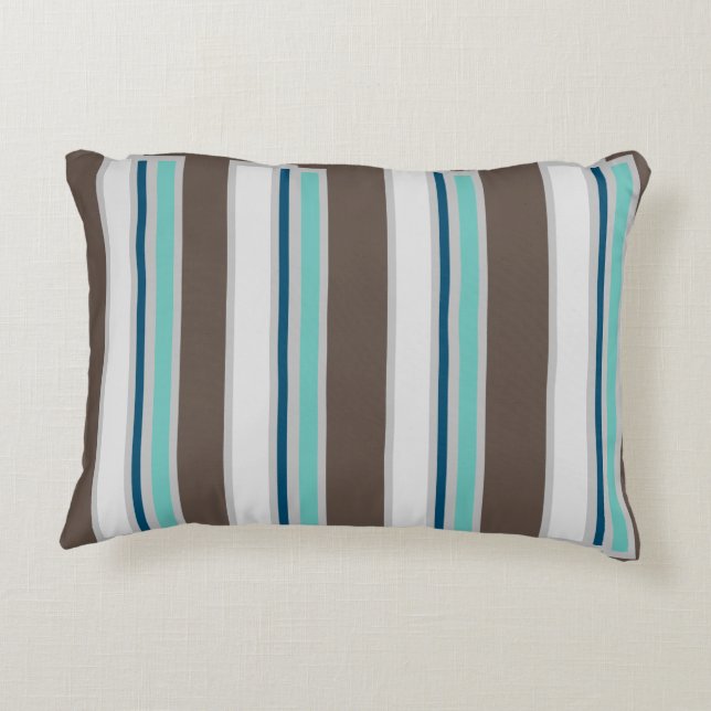 Coussins Décoratifs Brown, bleu et Turquoise à rayures décoratives Pi (Dos)