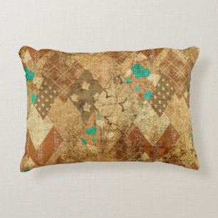 Coussins Décoratifs Brown Grunge Quilt Stars Coeurs