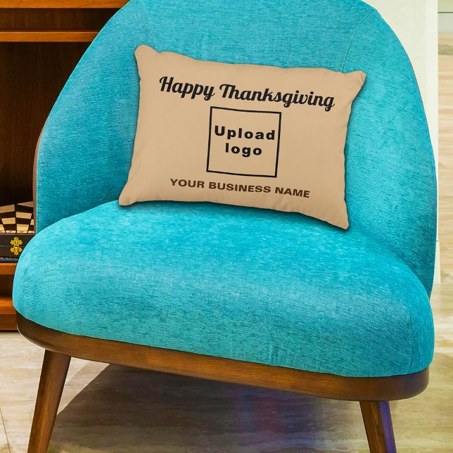 Coussins Décoratifs Brun clair | Thanksgiving | Marque commerciale | (Business name and logo with Thanksgiving greeting on light brown accent pillow)