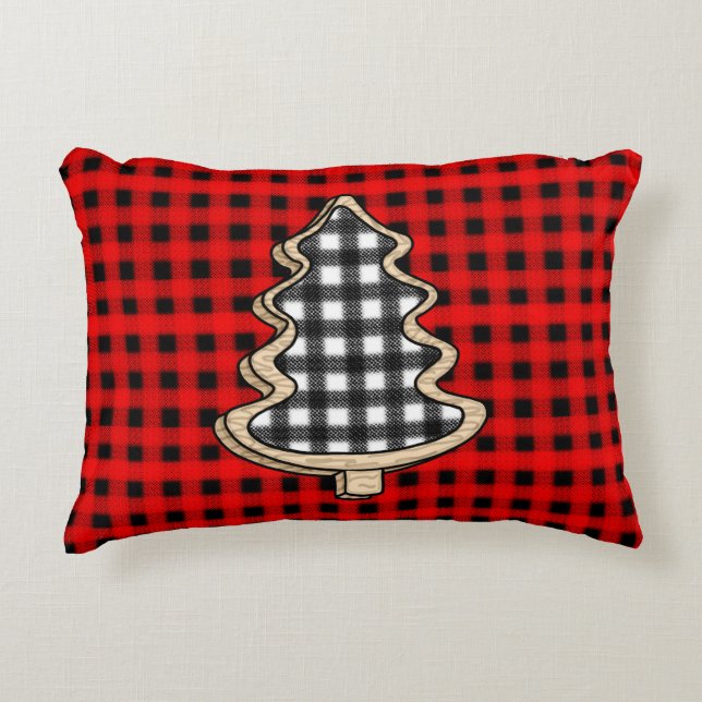 Coussins Décoratifs Buffalo Plaid, Red En vichy sapins de Noël (Devant)