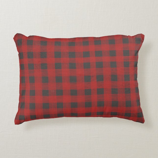 Coussins Décoratifs Buffle rouge et gris plaid (Devant)