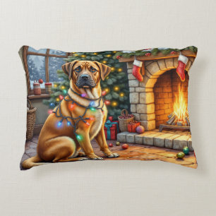 Coussins Décoratifs Bullmastiff Cheminée avec Lumières de Noël