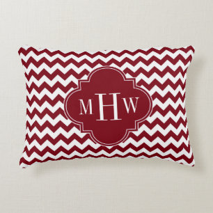 Coussins Décoratifs Burgundy Chevron Burgundy Quatrefoil 3 monogram