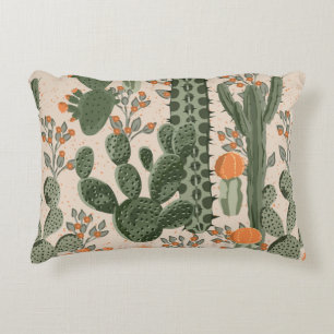 Coussins Décoratifs Cactus succulents vintages verts et fleurs oranges