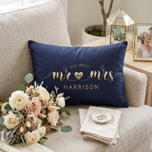 Coussins Décoratifs Cadeau de Nouveaux Mariés en Or de Script Moderne