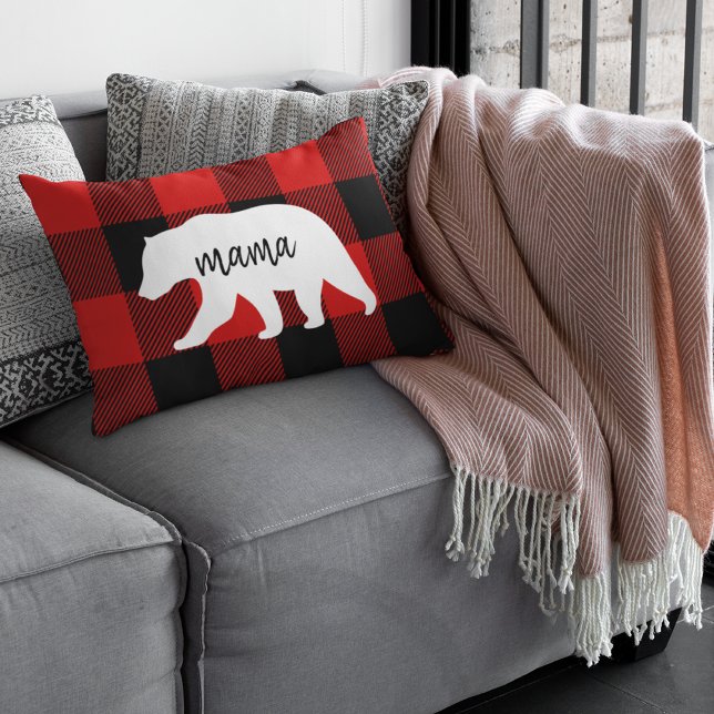 Coussins Décoratifs Cadeau moderne Rouge Plaid Et Blanc Mama Ours (Créateur téléchargé)
