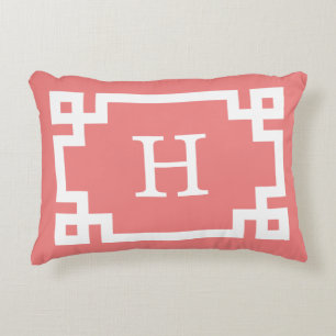 Coussins Décoratifs Cadre à clé grecque Corail Clair #2 Monogramme ini