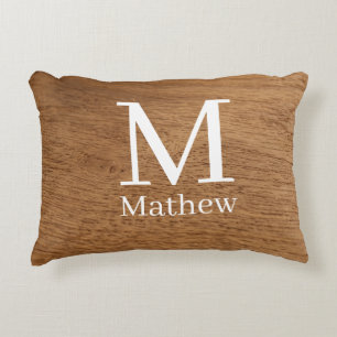 Coussins Décoratifs cadre en bois marron motif monogramme nom rustique