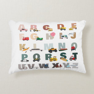 Coussins Décoratifs Camions ABC Alphabet Mignon, Véhicules de Transpor