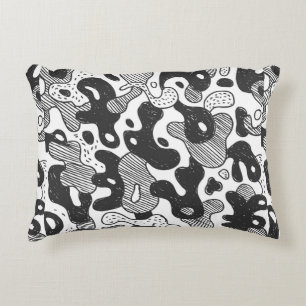 Coussins Décoratifs camouflage abstrait style doodé, noir