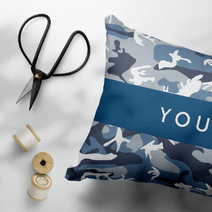 Coussins Décoratifs Camouflage bleu neige d'hiver Votre nom Personnali
