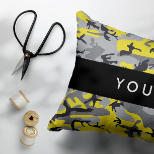 Coussins Décoratifs Camouflage jaune et gris Personnalisez votre nom