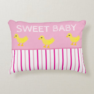 Coussins Décoratifs Canards Jaunes Doux Bébé Rayures Roses Blanches