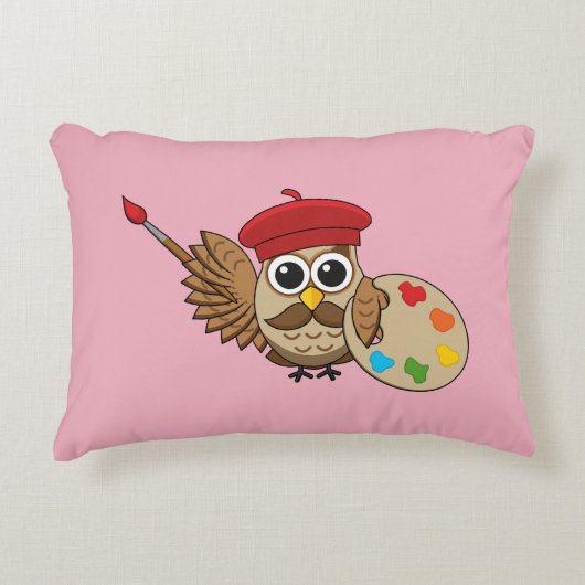 Coussins Décoratifs Caricature de Chouette Peintre Cute (Devant)