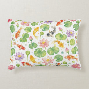 Coussins Décoratifs Carpe koï et aquarelle de lotus