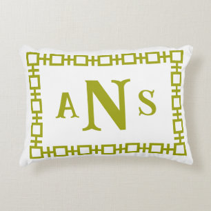 Coussins Décoratifs Carré vert Wasabi Monogramme clé grecque