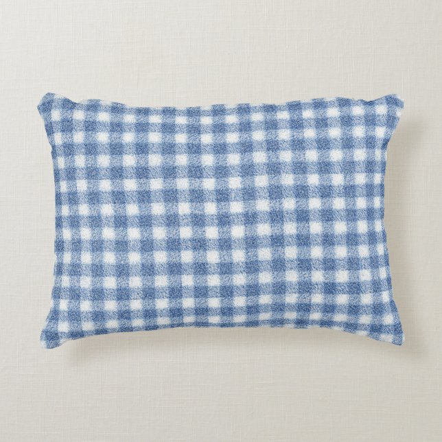 Coussins Décoratifs Carreaux Gingham Bleu et Blanc Classiques  (Devant)