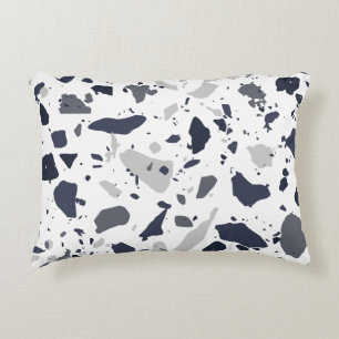 Coussins Décoratifs Carrelage Terrazzo noir et gris sur blanc