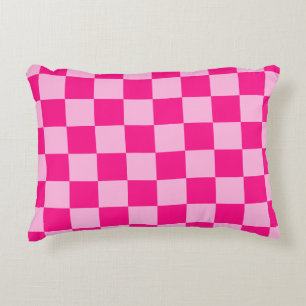 Coussins Décoratifs Carrés à carreaux rose chaud clair géométrique rét