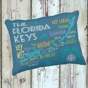 Coussins Décoratifs Carte colorée Florida Keys avec les noms des îles