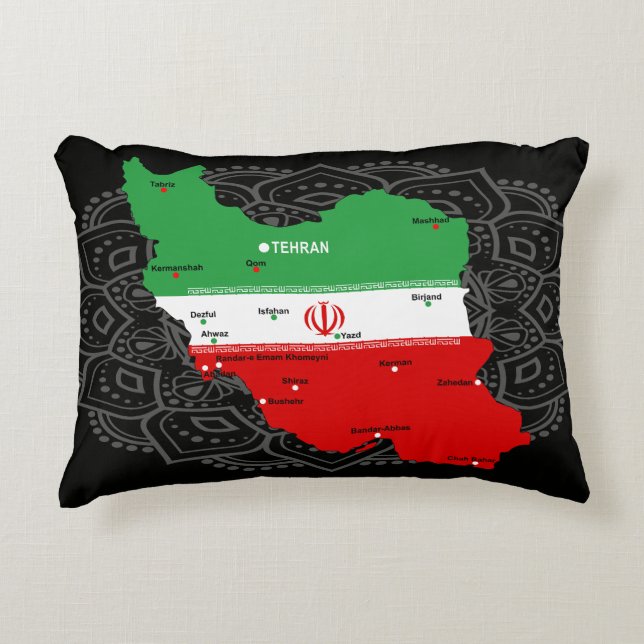 Coussins Décoratifs Carte de l'Iran avec drapeau et emblème (Devant)