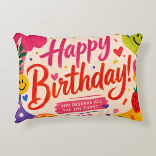 Coussins Décoratifs Carte de vœux d'anniversaire colorée rétro pop ave