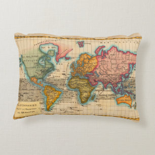 Coussins Décoratifs Carte du Monde 1780 Bonne Antique Planisphère
