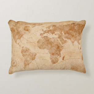 Coussins Décoratifs Carte du monde vintage ancien, carte du monde,