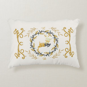 Coussins Décoratifs Cerf de Noël avec Couronne Crème Jaune