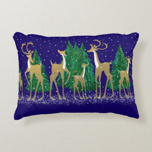 Coussins Décoratifs Cerf d'hiver neigeux en forêt boisée Bleu