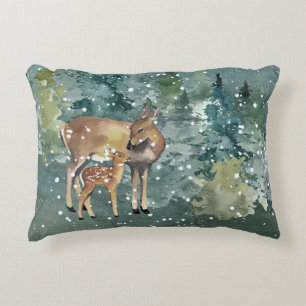 Coussins Décoratifs Cerf Faon Biche dans la forêt sous la neige
