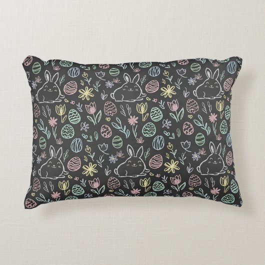 Coussins Décoratifs Chalkboard Easter Bunny Doodle Pattern (Devant)