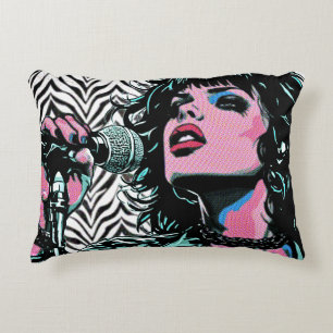 Coussins Décoratifs Chanteur Pop Art Rose Clair Rockeuse Punk Amateurs