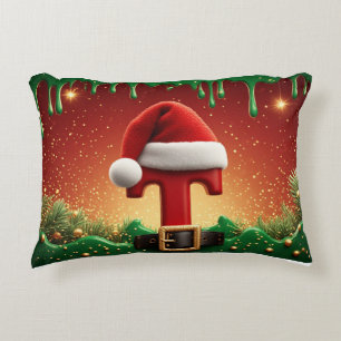 Coussins Décoratifs Chapeau de Père Noël Initial T pour noms de famill
