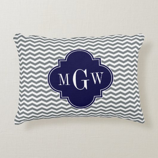 Coussins Décoratifs Charcoal Thin Chevron Navy Quatrefoil 3 Monogramme (Devant)